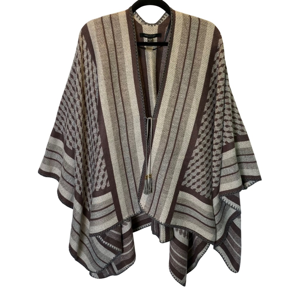 Marc New York Poncho Shawl Wrap Women One Size Geometric Tassel Tie Southwestern